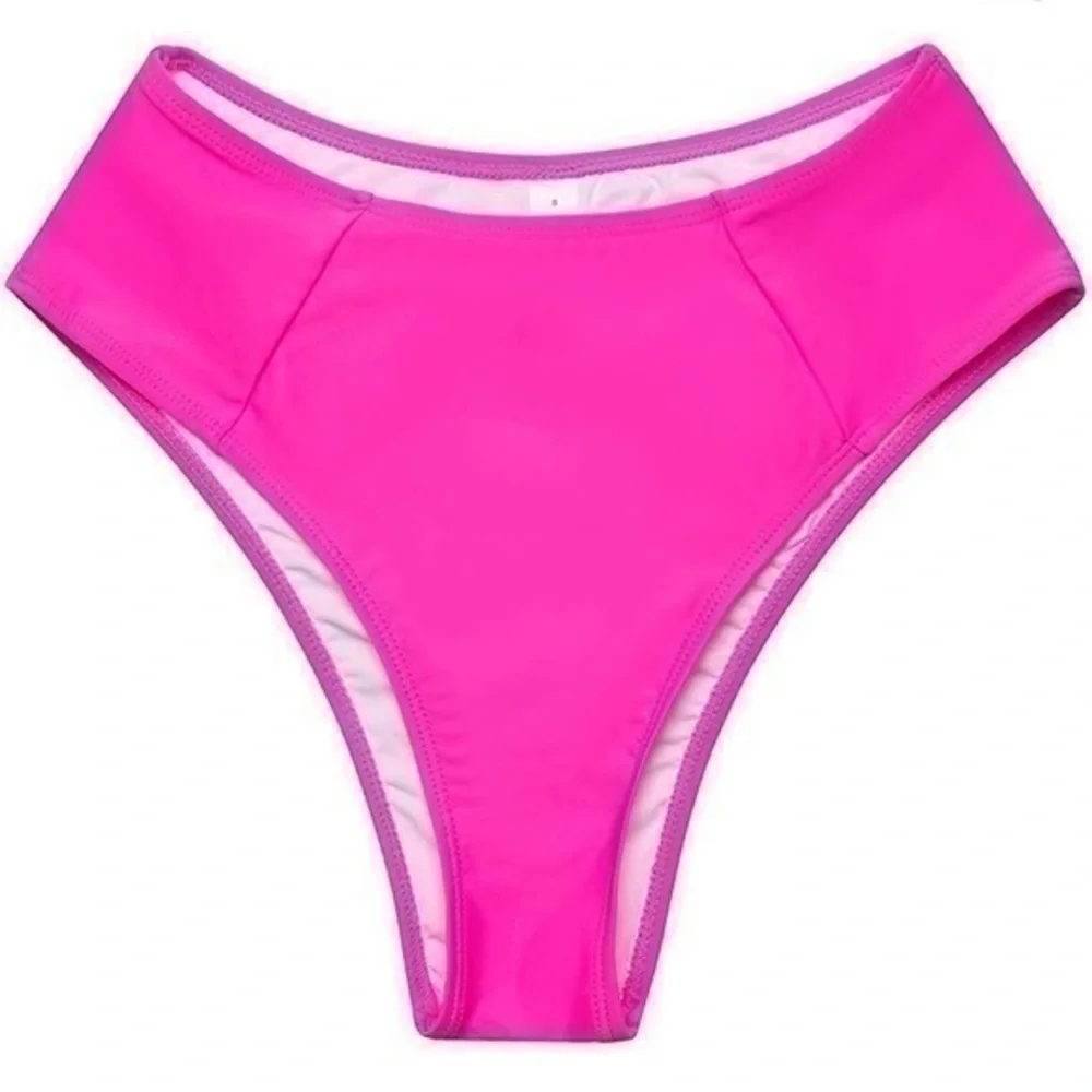 High Waist Bikini Two Piece Bandeau Neon Pink